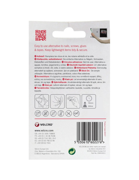 Pastilhas adesivas autocolantes VELCRO® Brand 16mm x 16mm branco