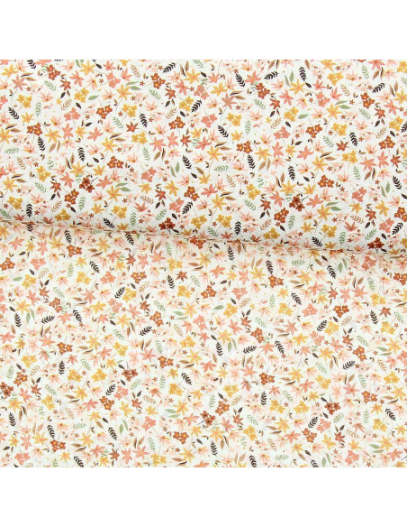 Tecido de voile de algodão floral - Violeta coral