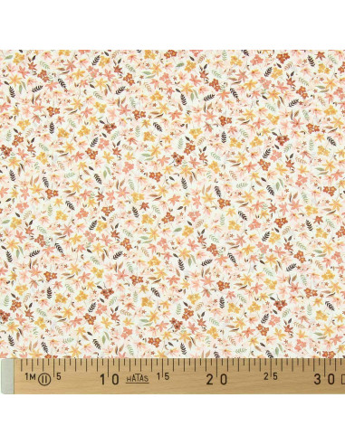 Tecido de voile de algodão floral - Violeta coral
