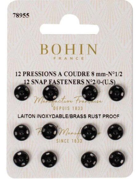 Botões de pressão para costura 8 mm Bohin - Preto