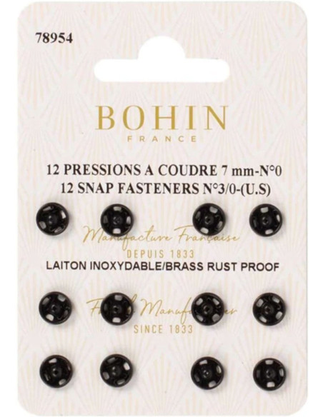 Botões de pressão para costura 7 mm Bohin - Preto