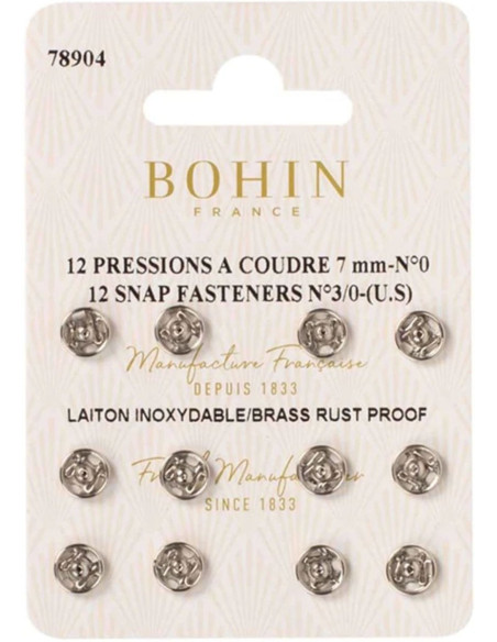 Botões de pressão para costura 7 mm Bohin - Prata