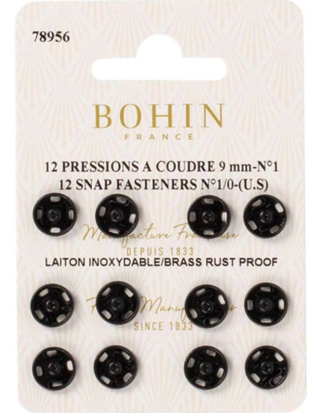 Botões de pressão para costura 9 mm Bohin - Preto