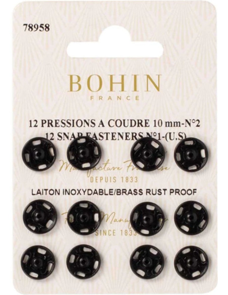 Botões de pressão para costura 10 mm Bohin - Preto