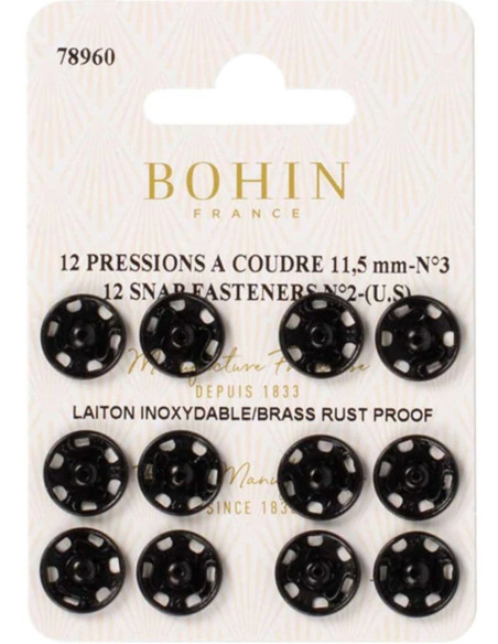 Botões de pressão para costura 11,5 mm Bohin - Preto