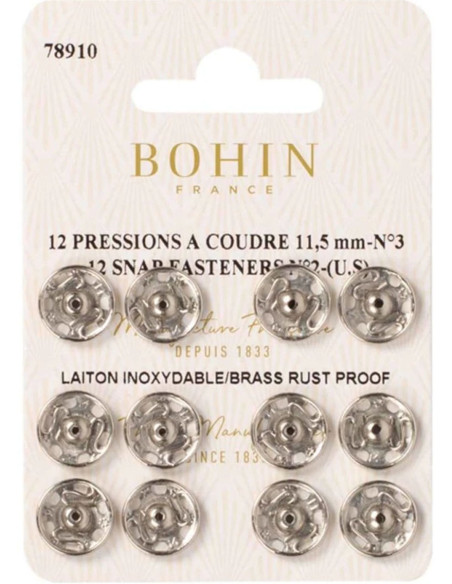 Botões de pressão para costura 11,5 mm Bohin - Prata
