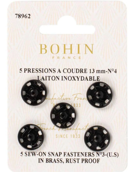 Botões de pressão para costura 13 mm Bohin - Preto