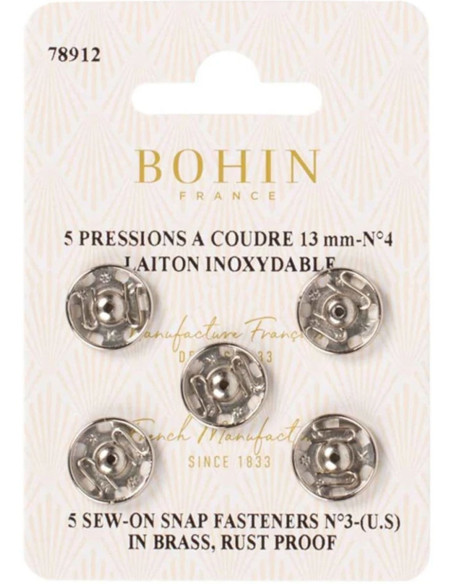 Botões de pressão para costura 13 mm Bohin - Prata