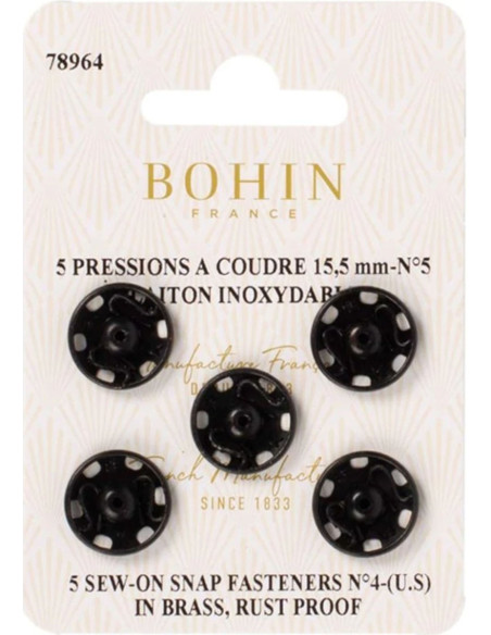Botões de pressão para costura 15,5 mm Bohin - Preto