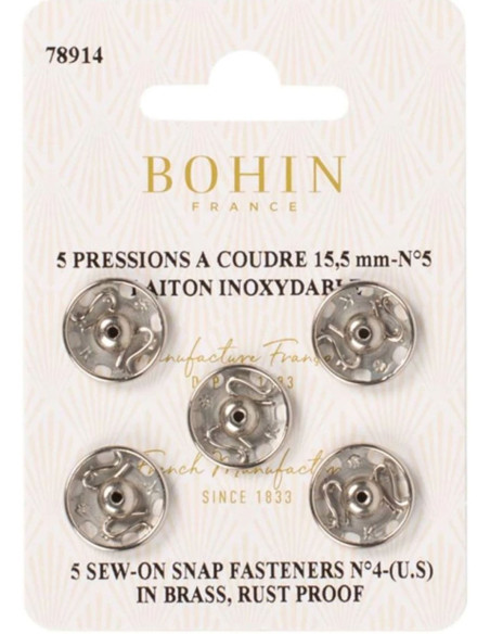 Botões de pressão para costura 15,5 mm Bohin - Prata