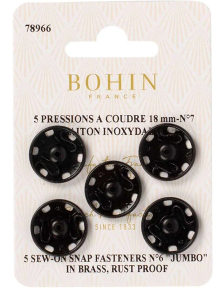 Botões de pressão para costura 18 mm Bohin - Preto