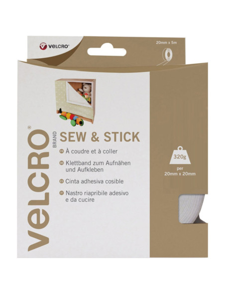 VELCRO® Brand Fita de fixação mista (adesiva e para costurar) 20mm X 5M branco