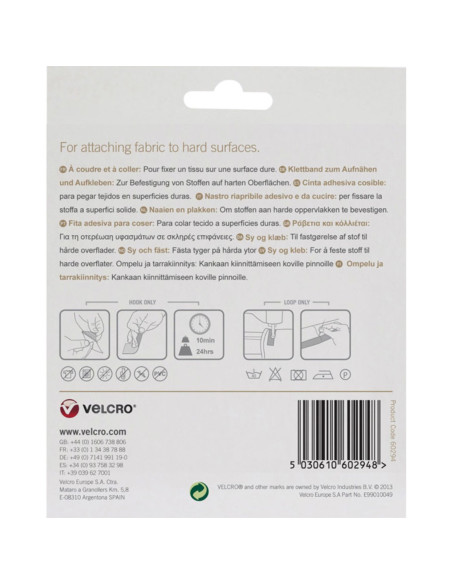 VELCRO® Brand Fita de fixação mista (adesiva e para costurar) 20mm X 5M branco