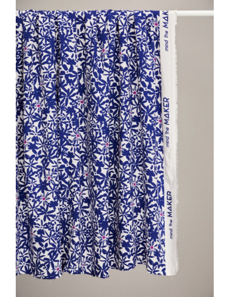 Tecido crepe de viscose Flowery - Azul cobalto