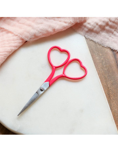 Tesoura de bordar coração 9 cm - Lise Tailor - Rosa fluorescente