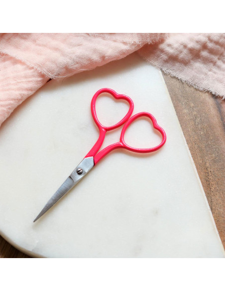 Tesoura de bordar coração 9 cm - Lise Tailor - Rosa fluorescente