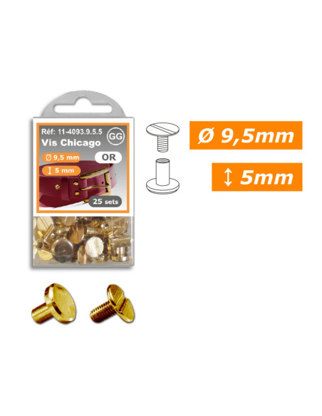 25 conjuntos de parafusos chicago 9,5 mm x 5 mm - Ouro