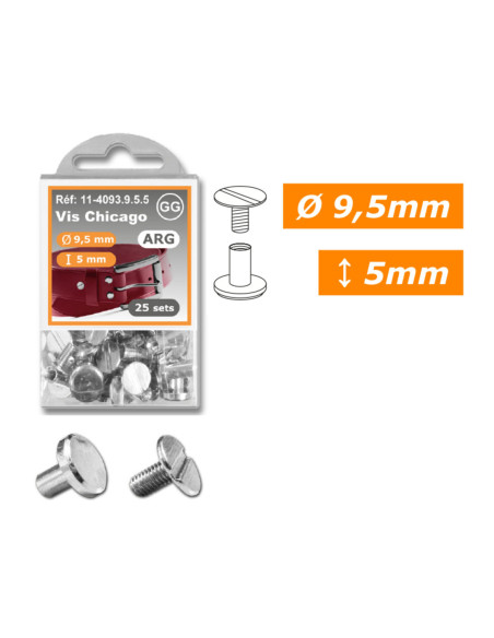 25 conjuntos de parafusos chicago 9,5 mm x 5 mm - Prata