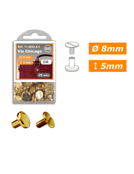 25 conjuntos de parafusos chicago 8 mm x 5 mm - Ouro