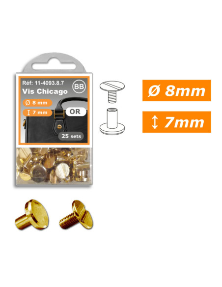25 conjuntos de parafusos chicago 8 mm x 7 mm - Ouro