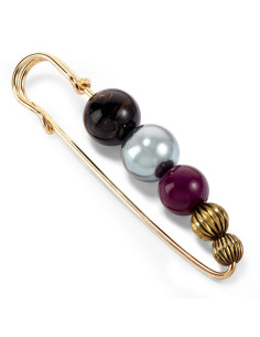 Alfinete decorativo com pérolas pretas, prateadas e bordô