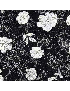 Tecido lycra para fato de banho - Flores preto e branco 2
