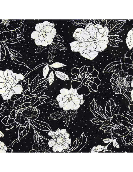 Tecido lycra para fato de banho - Flores preto e branco