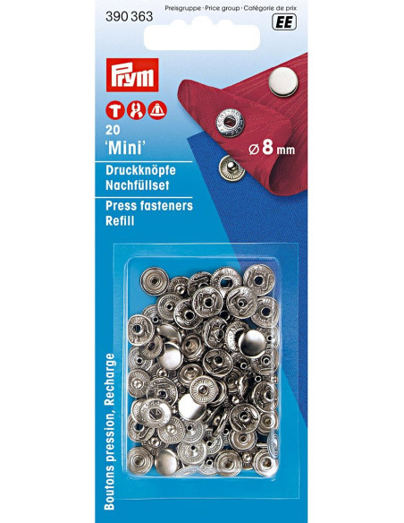 Recarga de 10 botões de pressão anorak 8 mm Prata