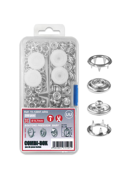 Combi-Box 200 botões de pressão jersey baby - Prata 9,7 mm
