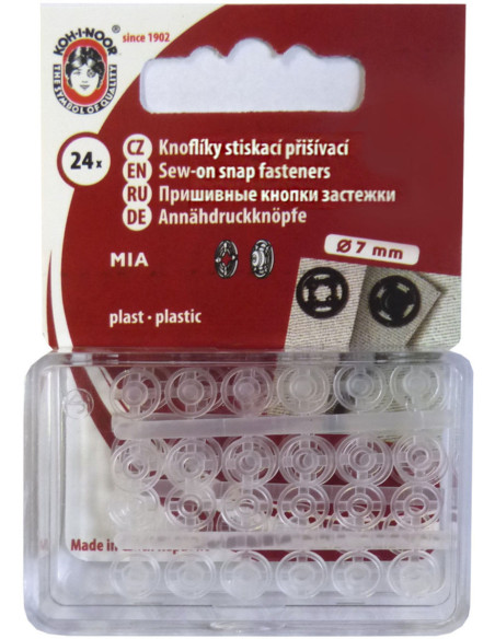 Botões de pressão plásticos transparentes de 7 mm