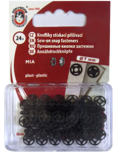 Botões de pressão de plástico pretos 7 mm