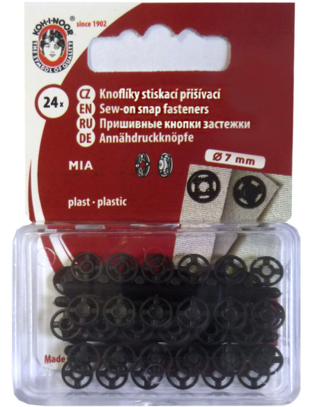 Botões de pressão de plástico pretos 7 mm