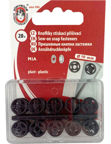 Botões de pressão de plástico pretos 10 mm