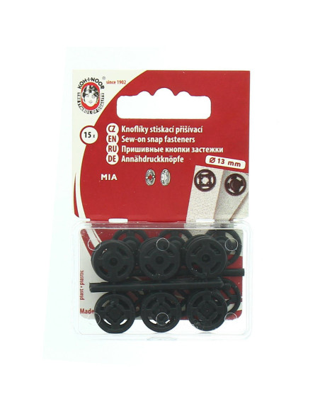 Botões de pressão plásticos pretos 13 mm