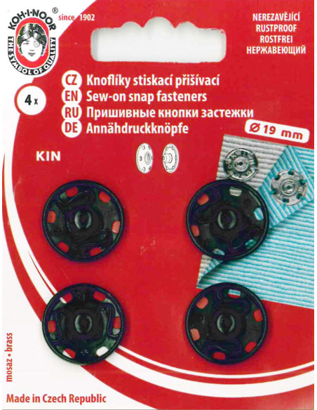 Botões de pressão de metal 19 mm - Preto