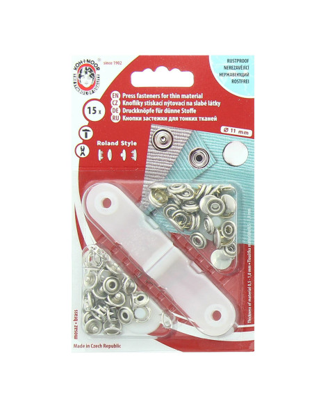 Caixa de 15 botões de pressão jersey Prata com ferramenta 10,5 mm