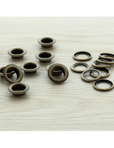 Saco de 100 ilhós com anilhas 11 mm - Latão antigo