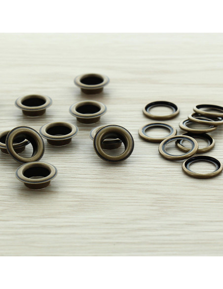 Saco de 100 ilhós com anilhas 11 mm - Latão antigo