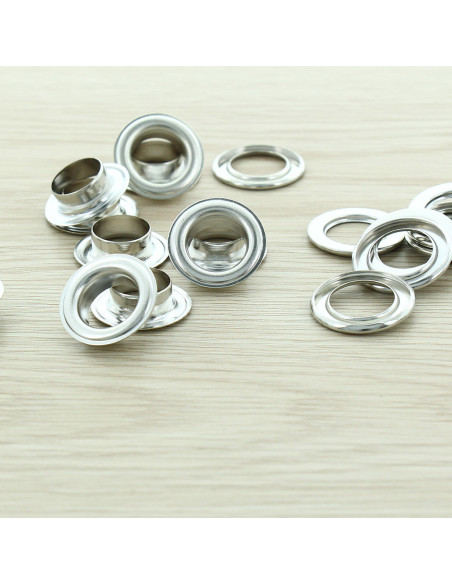 Saco de 100 ilhós com arruelas de 14 mm - Prata