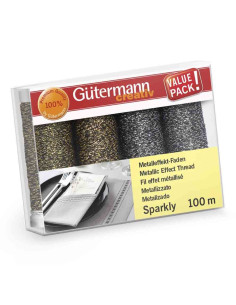 Conjunto de 4 linhas de costura Gütermann Sparkly - Ouro e prata
