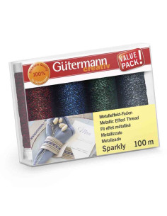 Conjunto de 4 linhas de costura Gütermann Sparkly - Vermelho, azul, verde e marinho