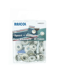 Caixa de 10 botões de pressão esporte camping Rascol - 15 mm prata