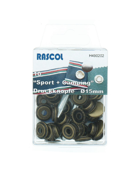 Caixa de 10 botões de pressão esporte camping Rascol - 15 mm bronze