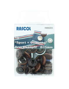 Caixa de 10 botões de pressão esporte camping Rascol - 15 mm cobre