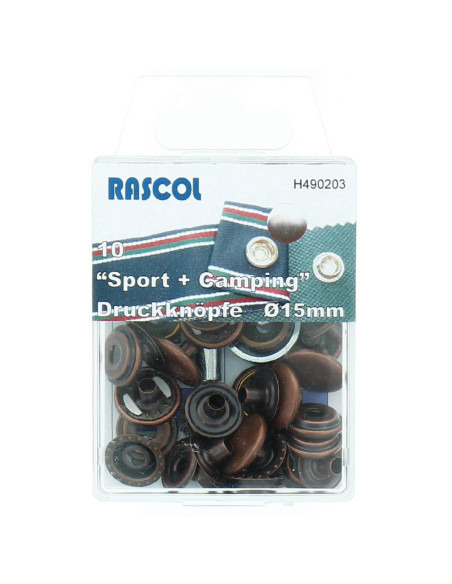 Caixa de 10 botões de pressão esporte camping Rascol - 15 mm cobre
