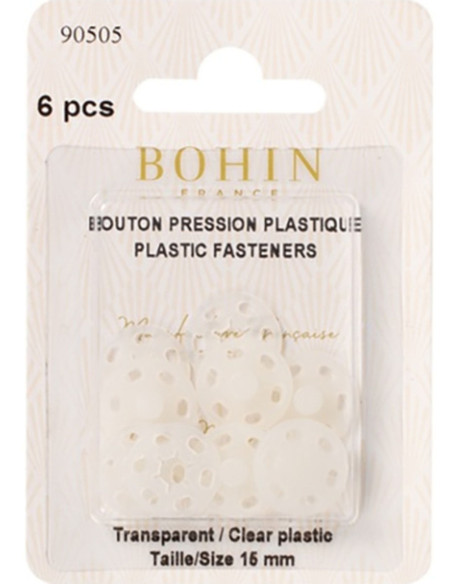 Botões de pressão redondos para costurar em plástico transparente 15 mm Bohin