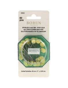 Caixa de 50 alfinetes de quilting com cabeça de flor amarela de plástico Bohin