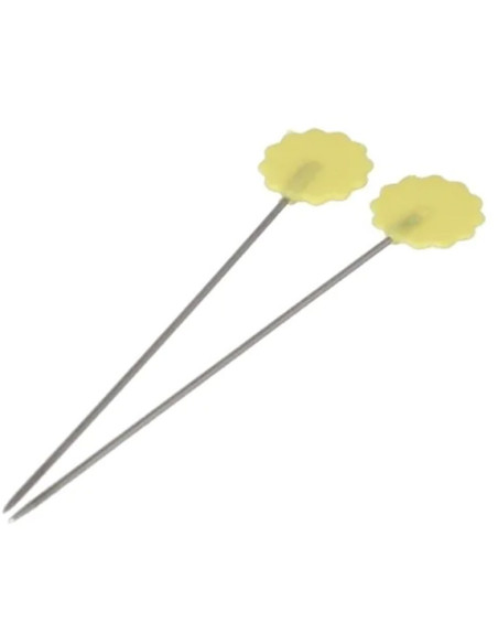 Caixa de 50 alfinetes de quilting com cabeça de flor amarela de plástico Bohin
