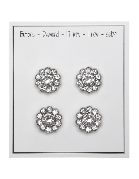 Conjunto de 4 botões Strass diamante 17 mm - Branco
