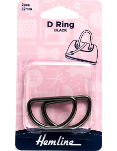 Conjunto de 2 anéis em D - Preto 32 mm